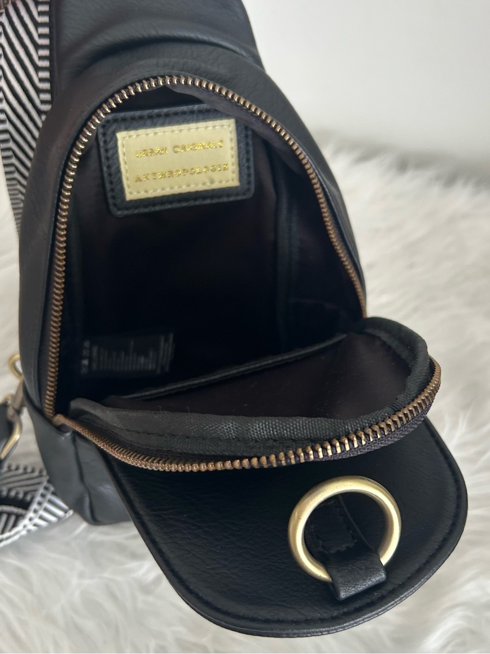 Urban Originals Black Vegan Leather Sling Backpack Crossbody Bag Guitar Strap - Picture 5 of 13